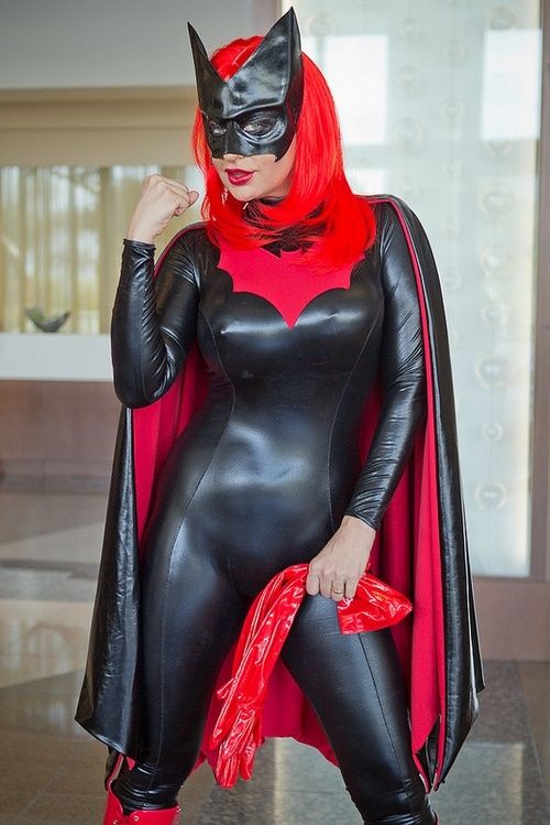 Black PU Red Shiny Batman Cosplay Superhero Costume